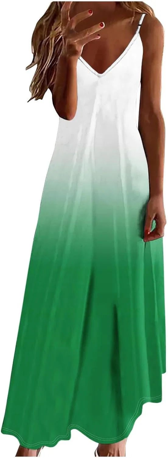 Женское пляжное платье макси с V-образным вырезом Tie Dye, Green