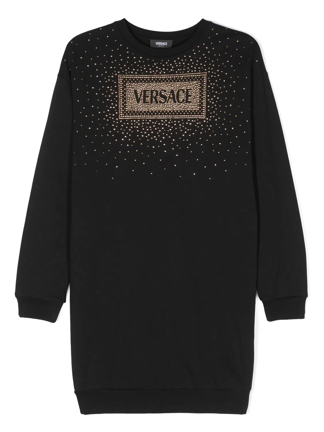 Свитшот-платье с логотипом и стразами Versace, черный