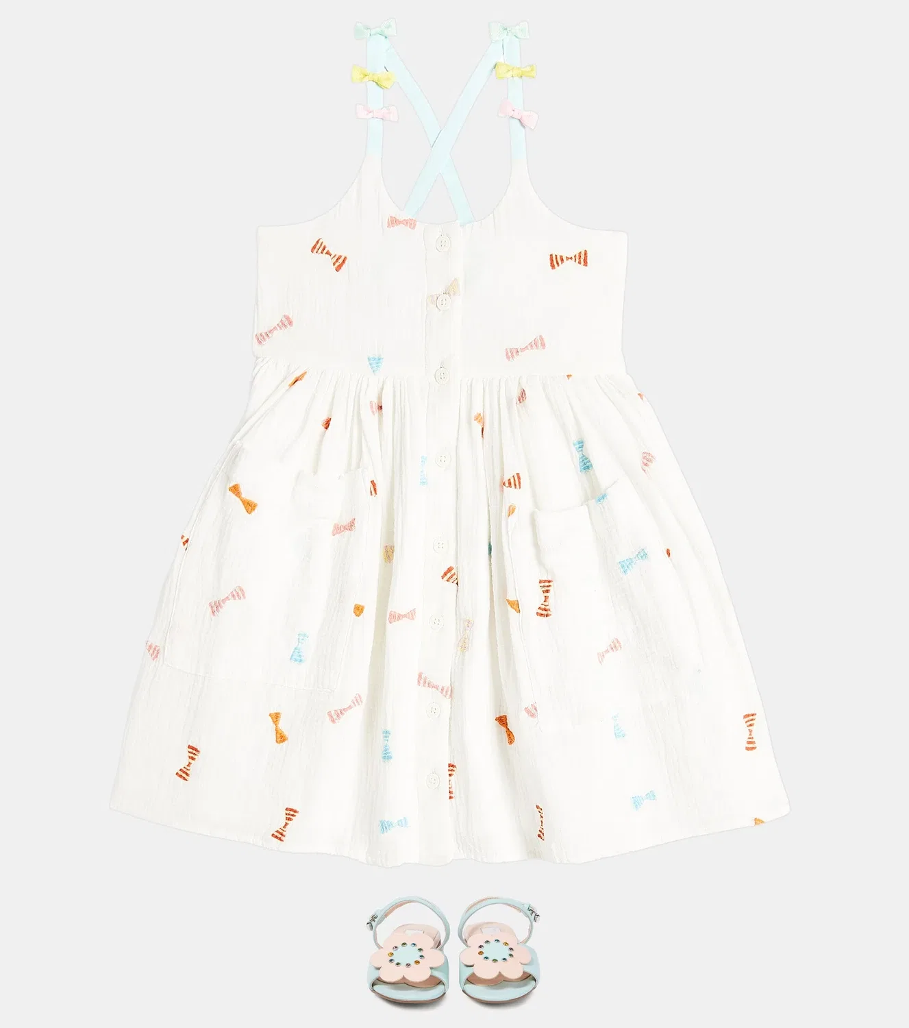 Платье хлопковое с вышивкой Stella Mccartney Kids, белый — фото 2