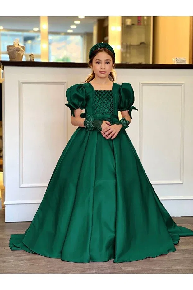 Детское платье для девочек с длинным рукавом Modest Kids, Green