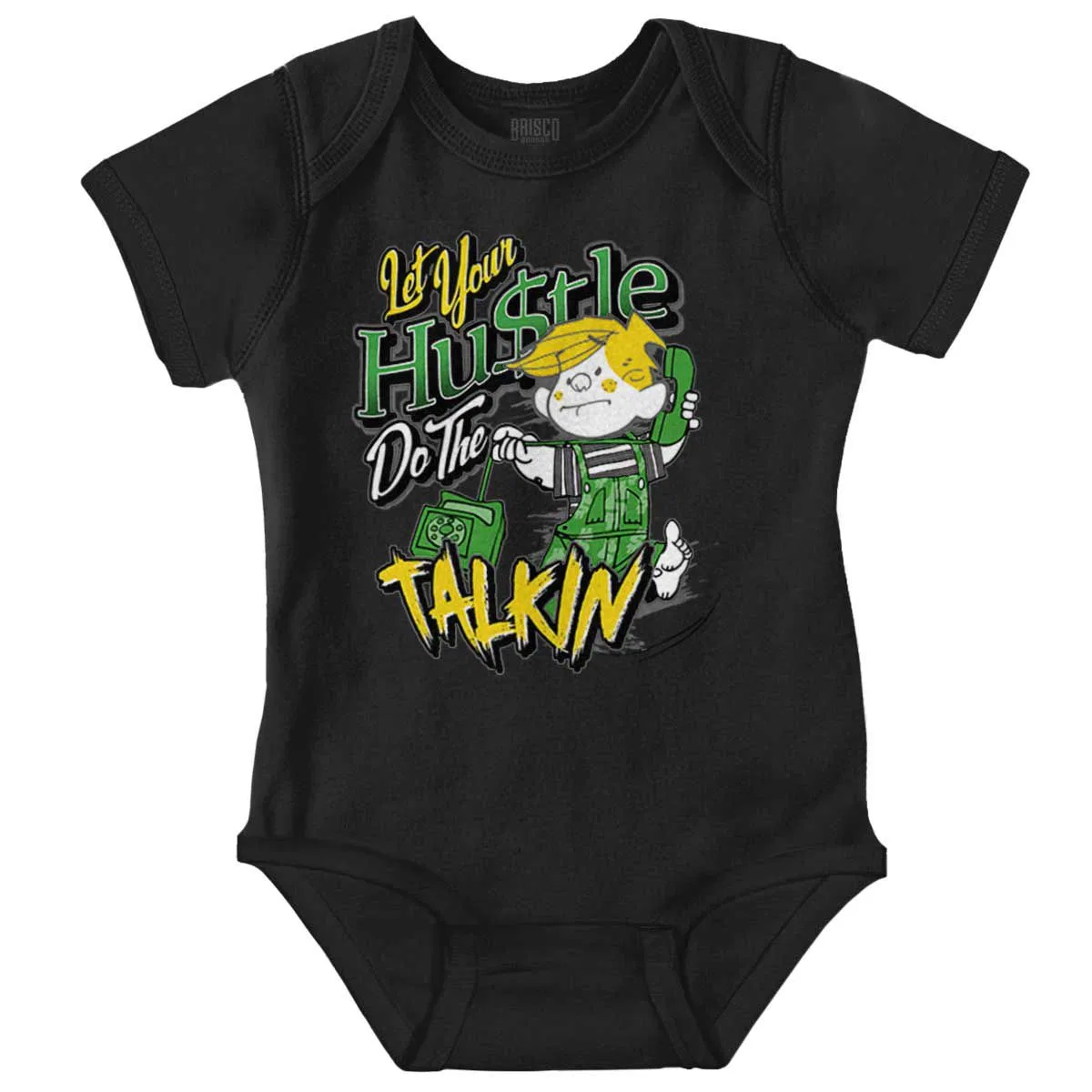 Детское боди-комбинезон с коротким рукавом Let Your Hustle Do The Talkin Brisco Brands, Black
