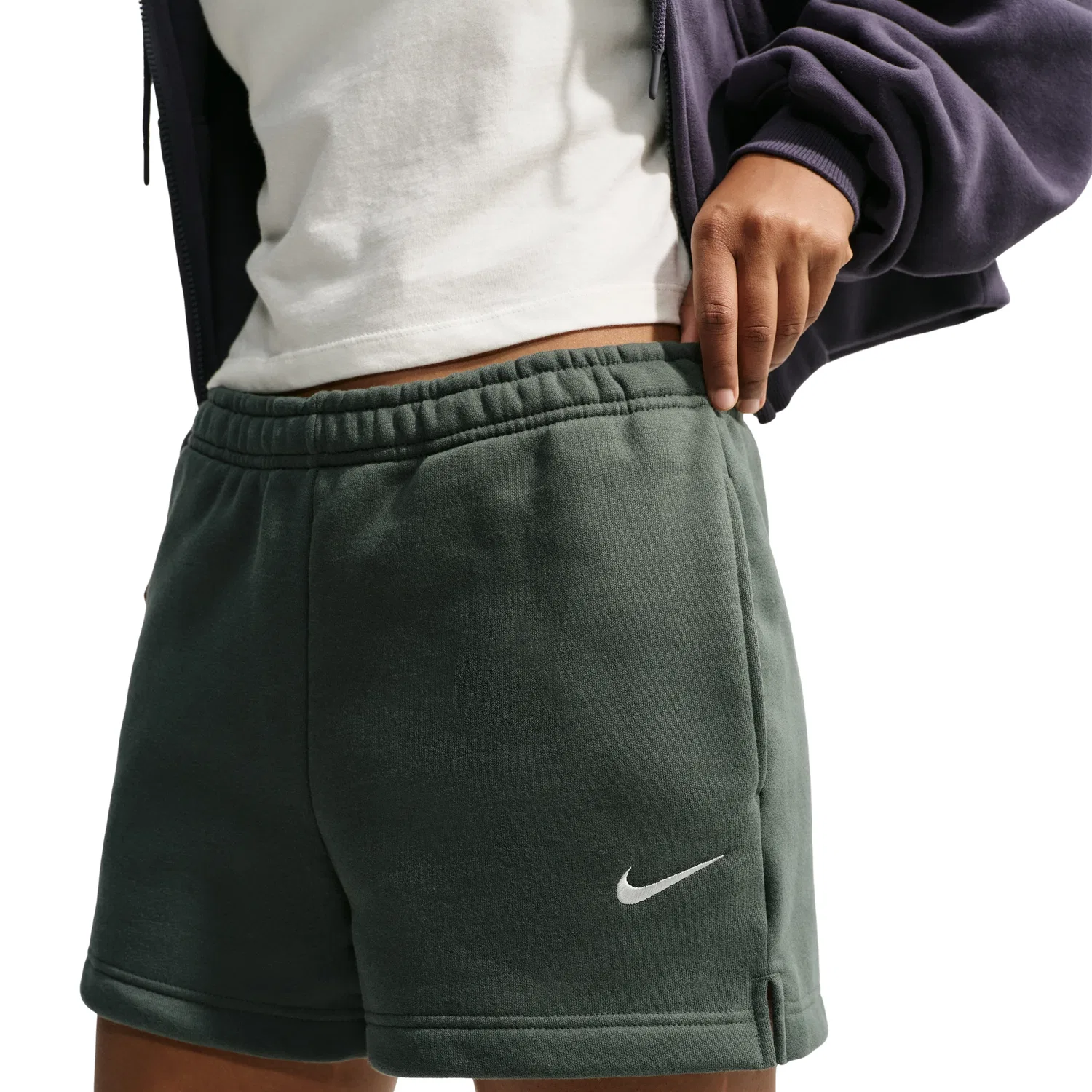 Женские шорты Studio Fleece Medium Mid-Rise Shorts 'Camo Green Sail' Nike, Camo Green/Sail