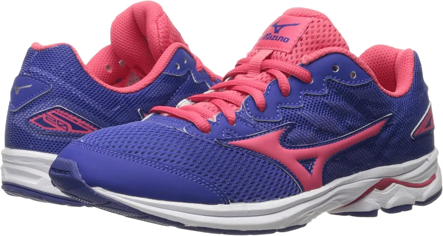 Детские беговые кроссовки Mizuno Wave Rider 20 Junior, Deep Ultra Marine/Paradise Pink/White — фото 2