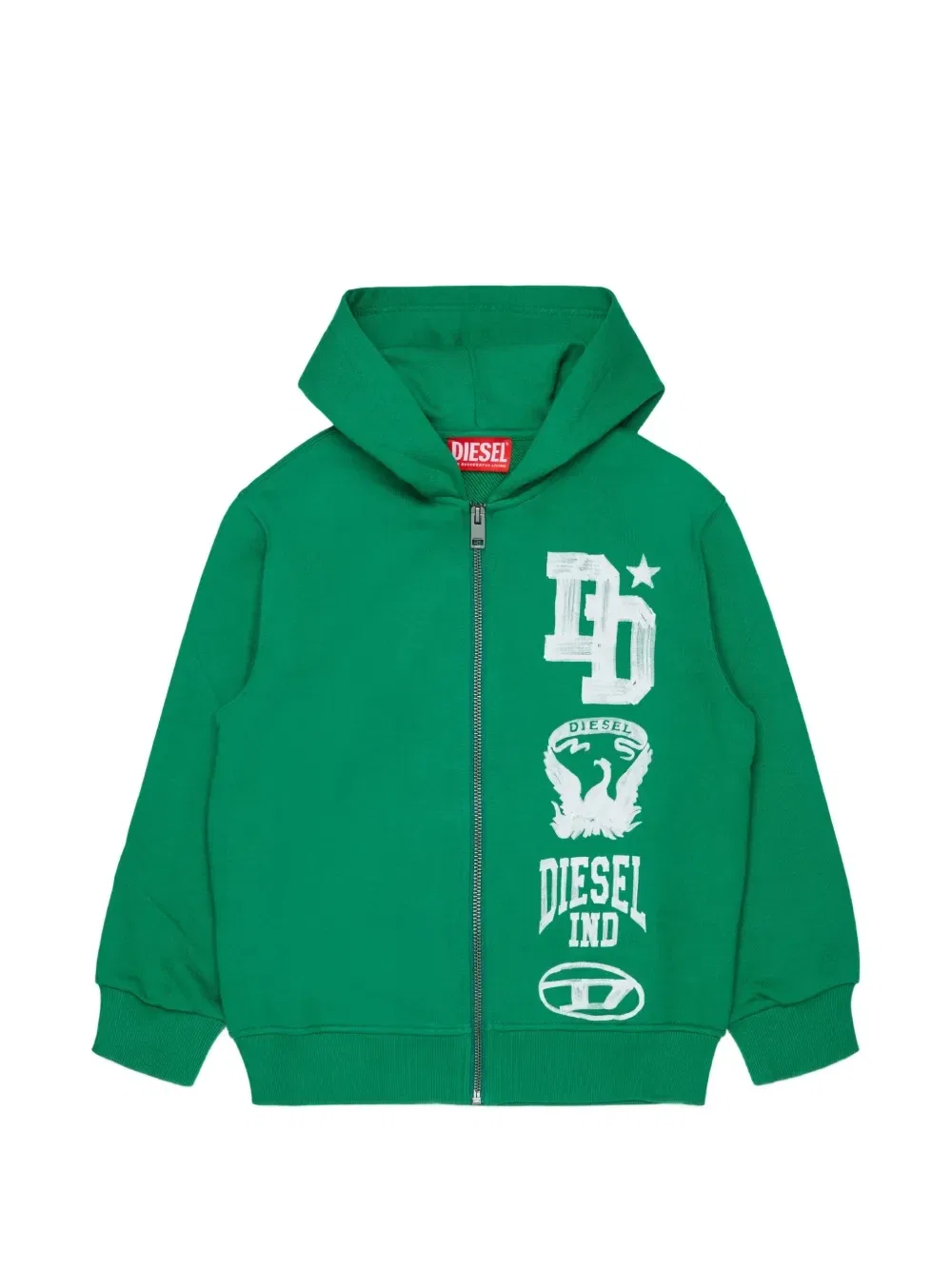 Худи на молнии с логотипом Diesel Kids, зеленый