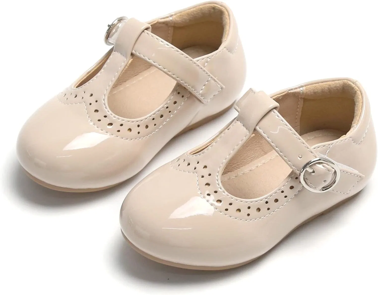 Детские туфли-балетки для девочек с Т-образным ремешком THEE BRON, Creamy Beige