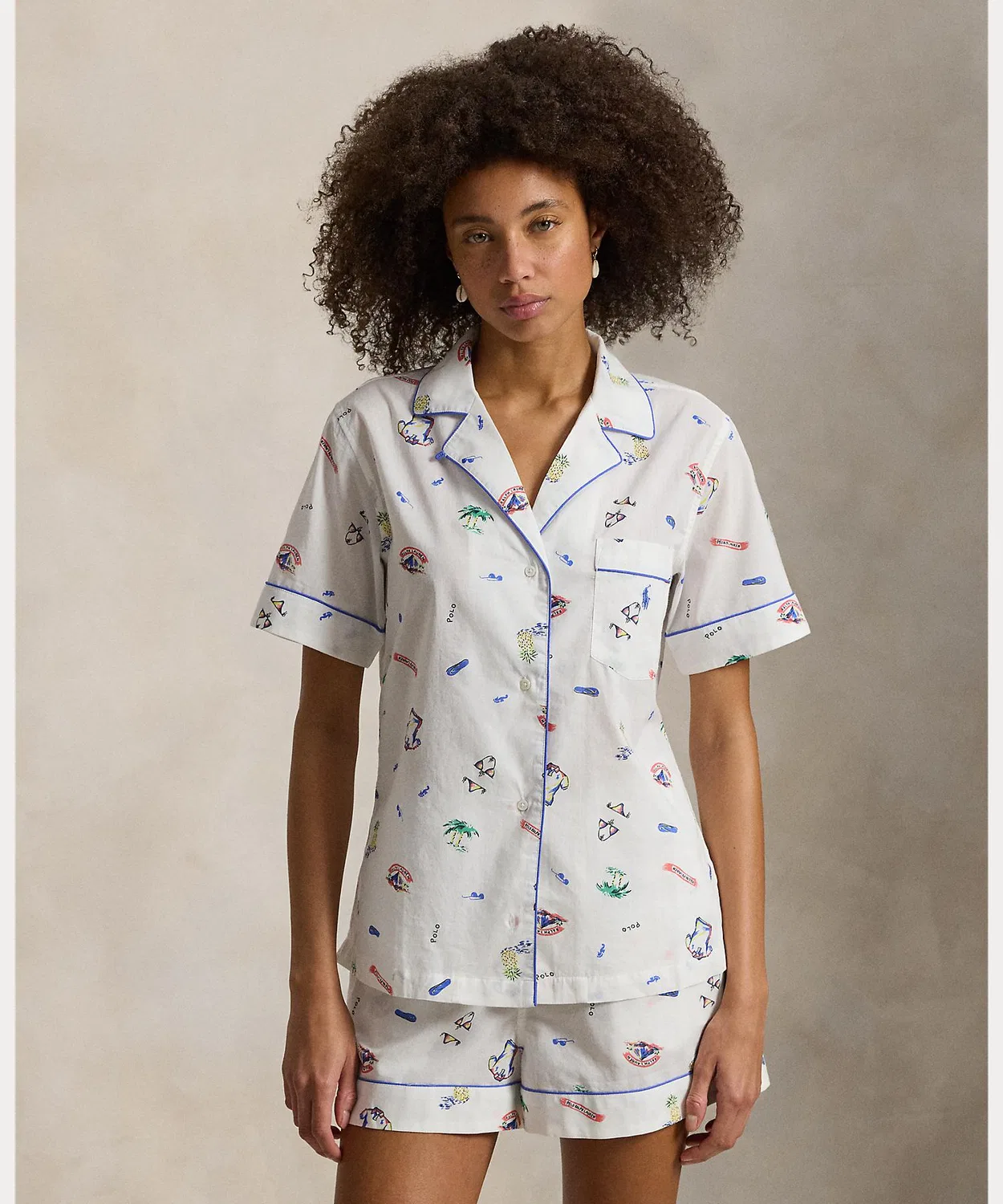Пижамный набор: рубашка и шорты, Ralph Lauren, хлопок, многоцветный — фото 3