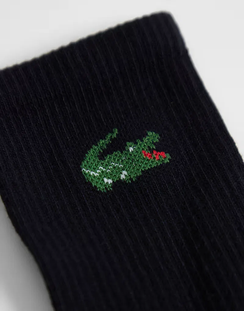 Носки длинные хлопковые унисекс с логотипом крокодила 3 шт Lacoste, черный — фото 2