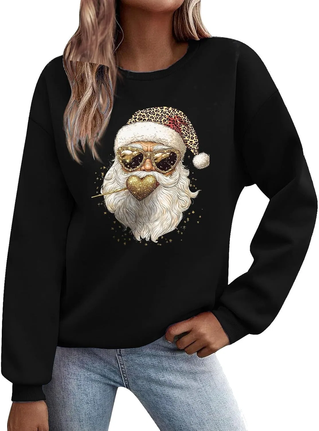 Женский свитшот с принтом Funny Santa, чёрный