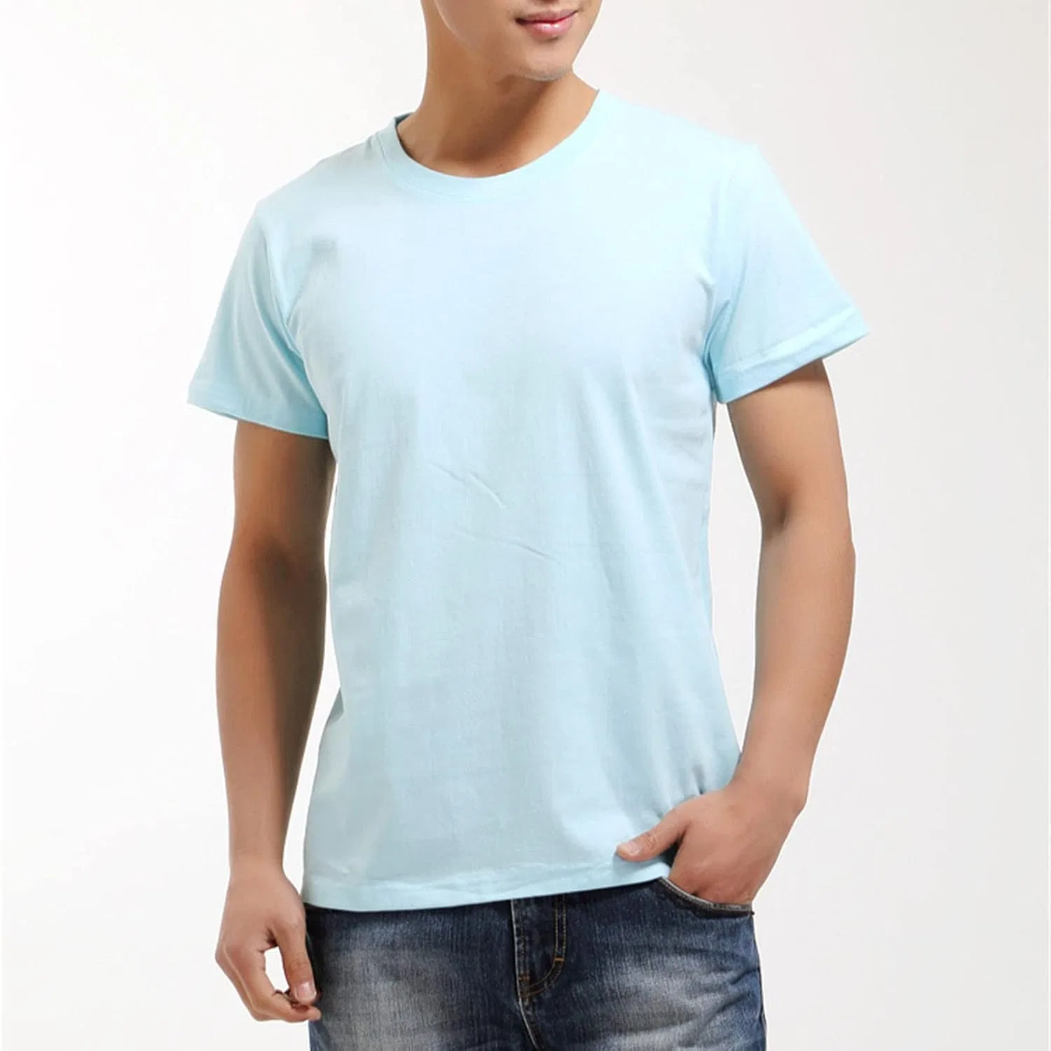 Мужская футболка с круглым вырезом хлопковая Heavyweight Cotton, Light Blue — фото 3