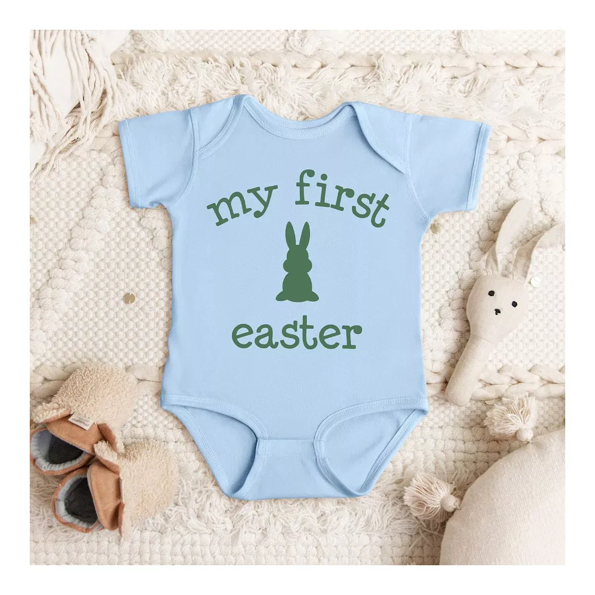 Детский боди с коротким рукавом Bunny First Easter The Juniper Shop, Light Blue — фото 2