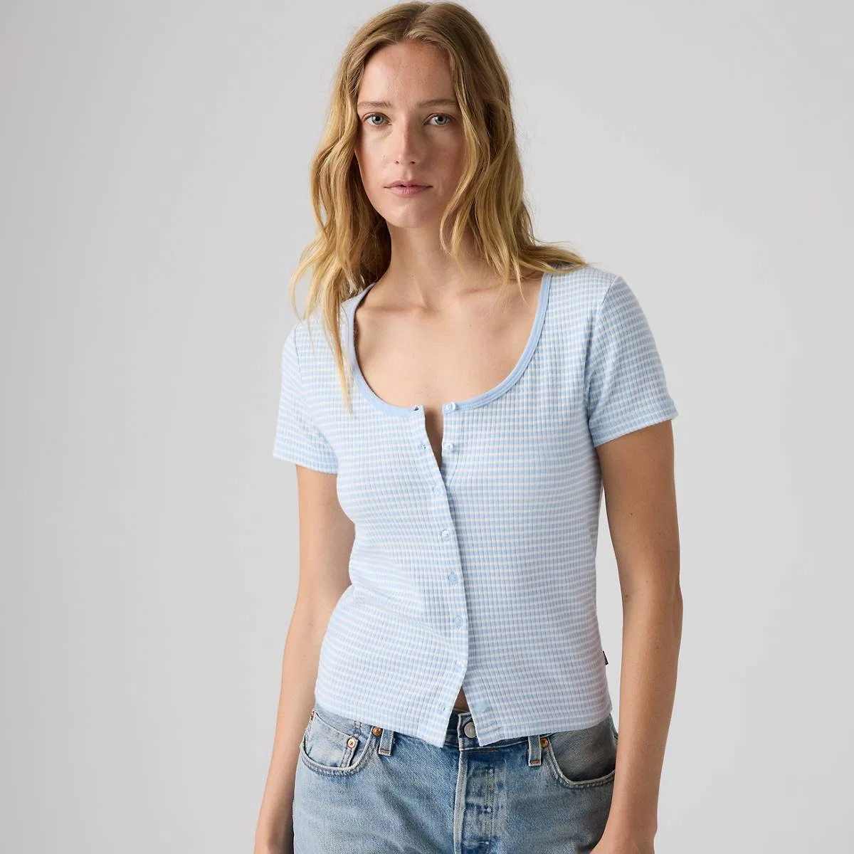 Рубашка с коротким рукавом на пуговицах от Austen Levi's, Annalise Stripe Angel Falls - Blue