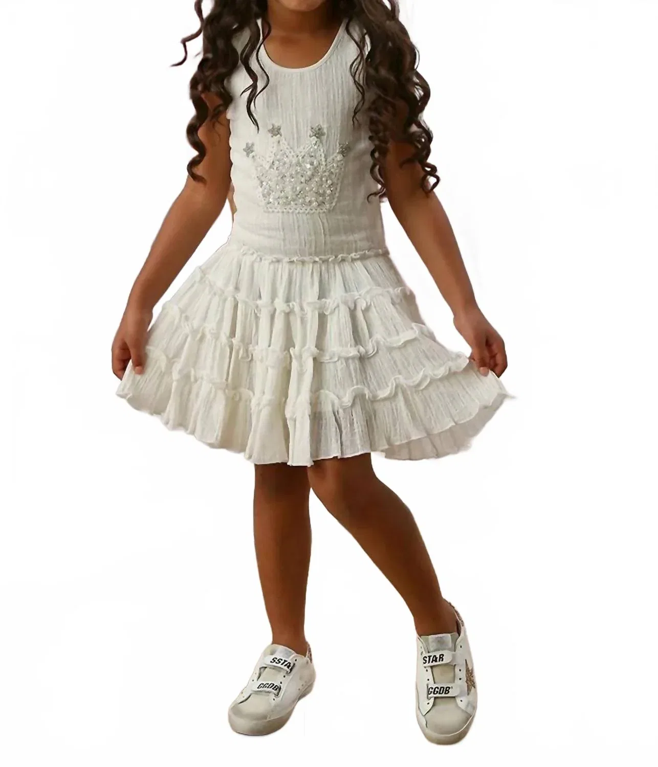 Детское платье для девочек с блестящей текстурой Crown Sparkle Dress Ooh! La, White