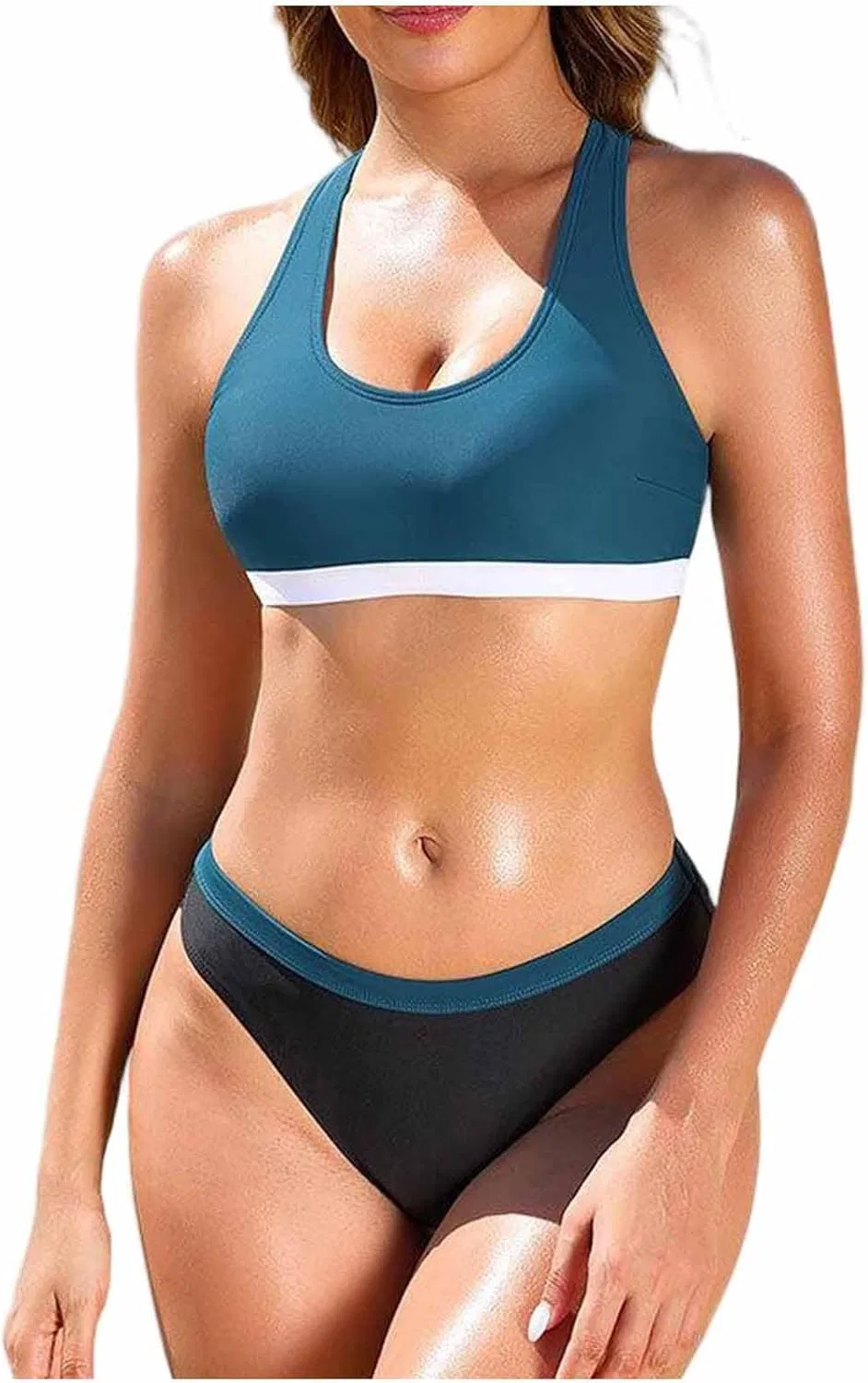 Женский спортивный купальник с завышенной талией Color Block, Blue