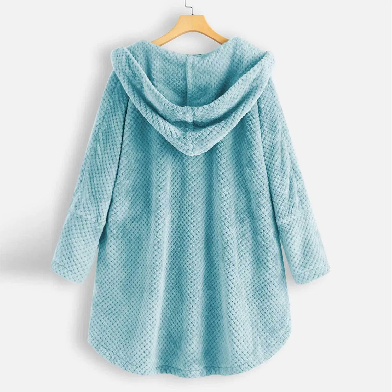 Женское пальто с капюшоном из флиса с принтом Soli Color Plus Size, Azzurro — фото 4