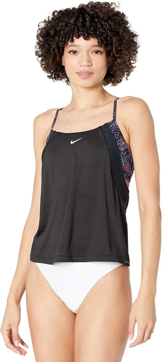 Женский танкини с листьями Nike Neon Leaf Layered Tankini, Black