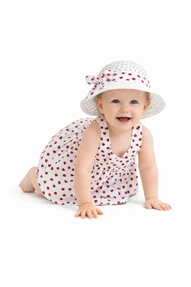 Детское платье для девочек с принтом Tatl baby girl heart patterned strap dress and hat set Chicsy Baby, Red — фото 4
