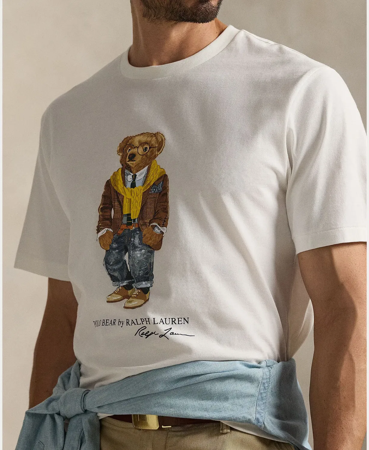 Мужская футболка больших размеров с принтом Polo Bear Polo Ralph Lauren, Blanco Roto — фото 3