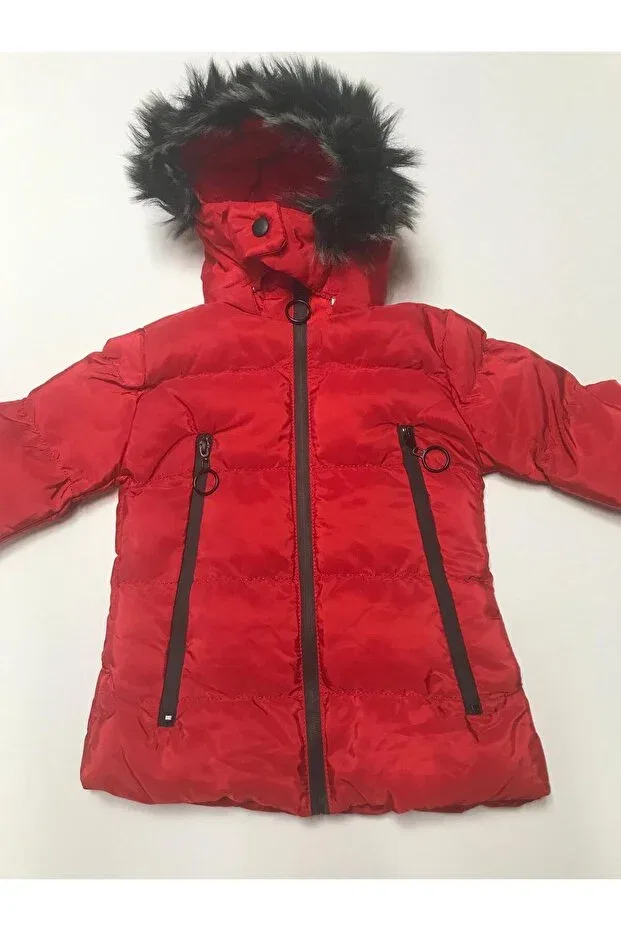 Детское пальто для девочек с капюшоном Winter zipper hooded double pockets welsoft lining water and wind resistant baby girl children's coat Baby Slon Kids Clup, Red — фото 2