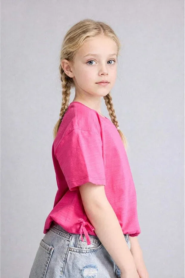 Детская футболка для девочек хлопковая Relax fit crew neck combed cotton short sleeve t-shirt for girls g1143a826sm Defacto, Pink-Pn178 — фото 4