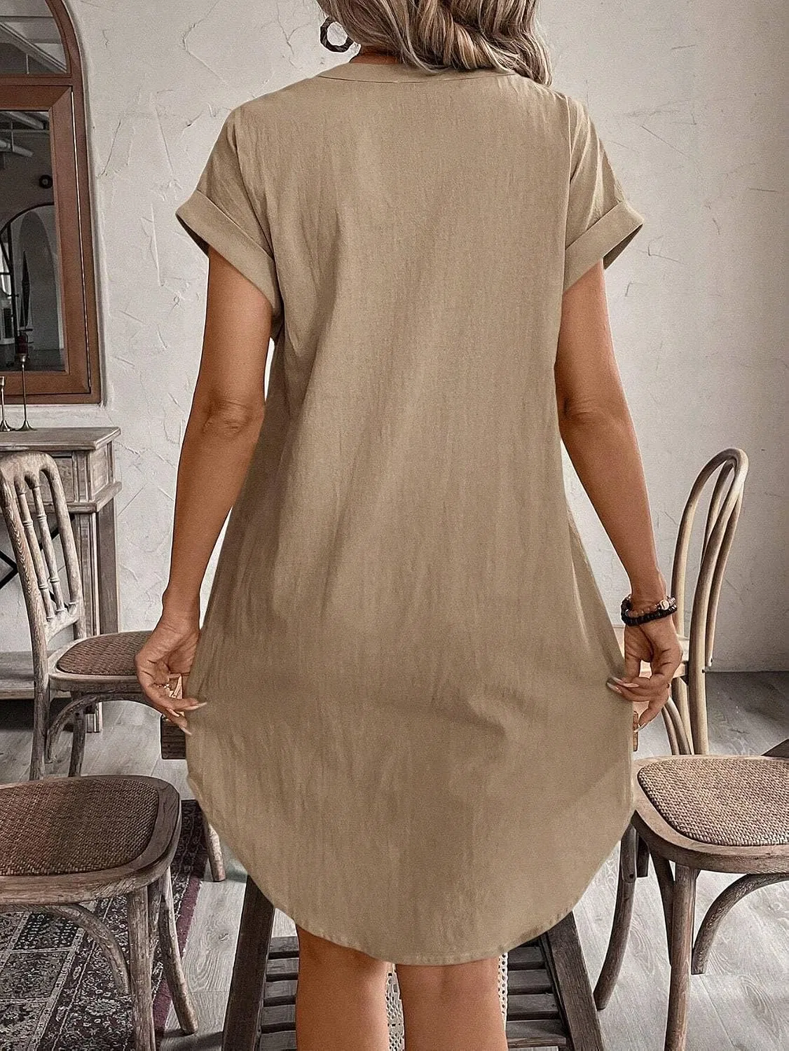 Женская туника с V-образным вырезом на пуговицах Khaki — фото 2