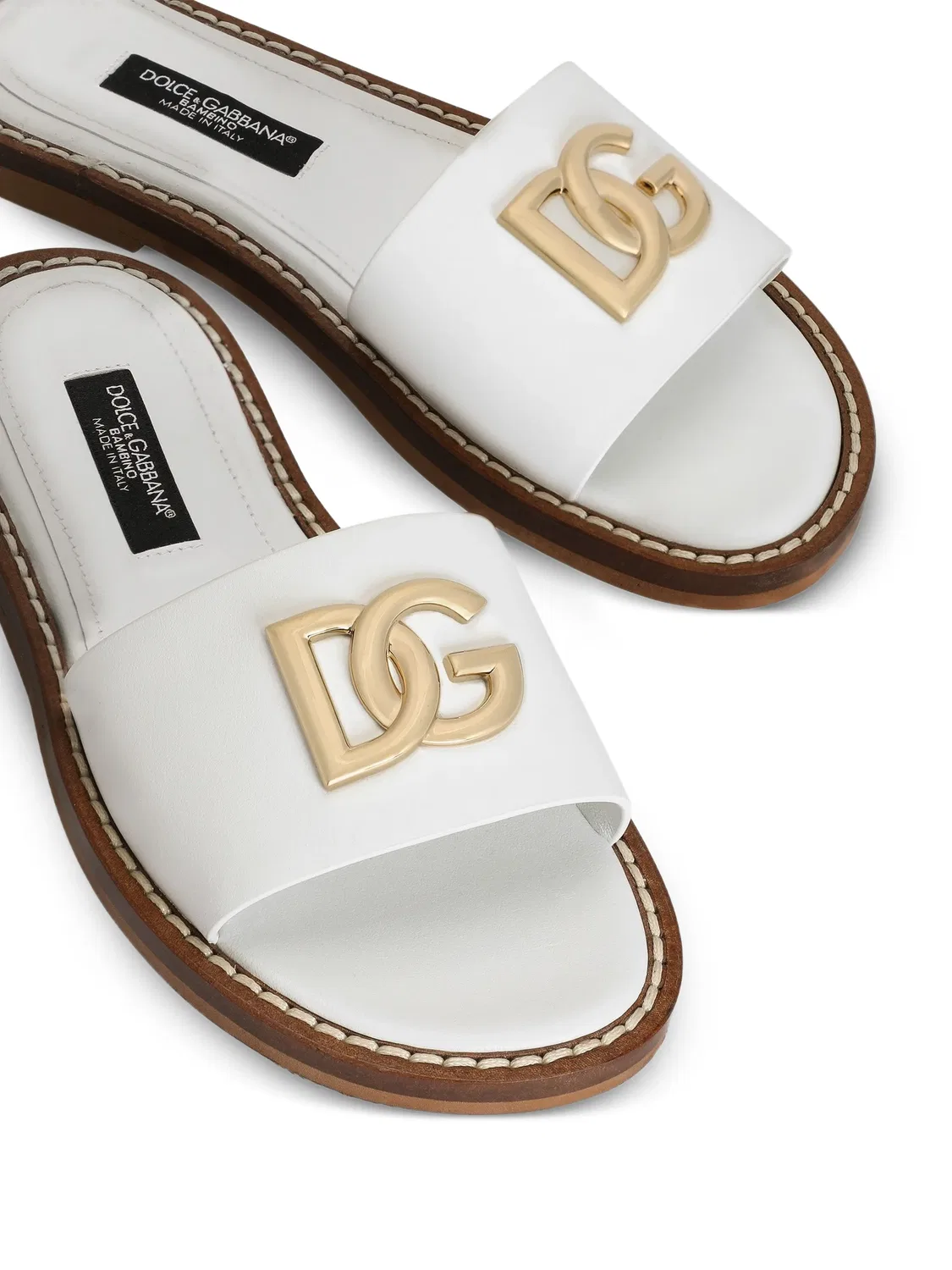 Тапочки кожаные белые Dolce & Gabbana, белый — фото 2