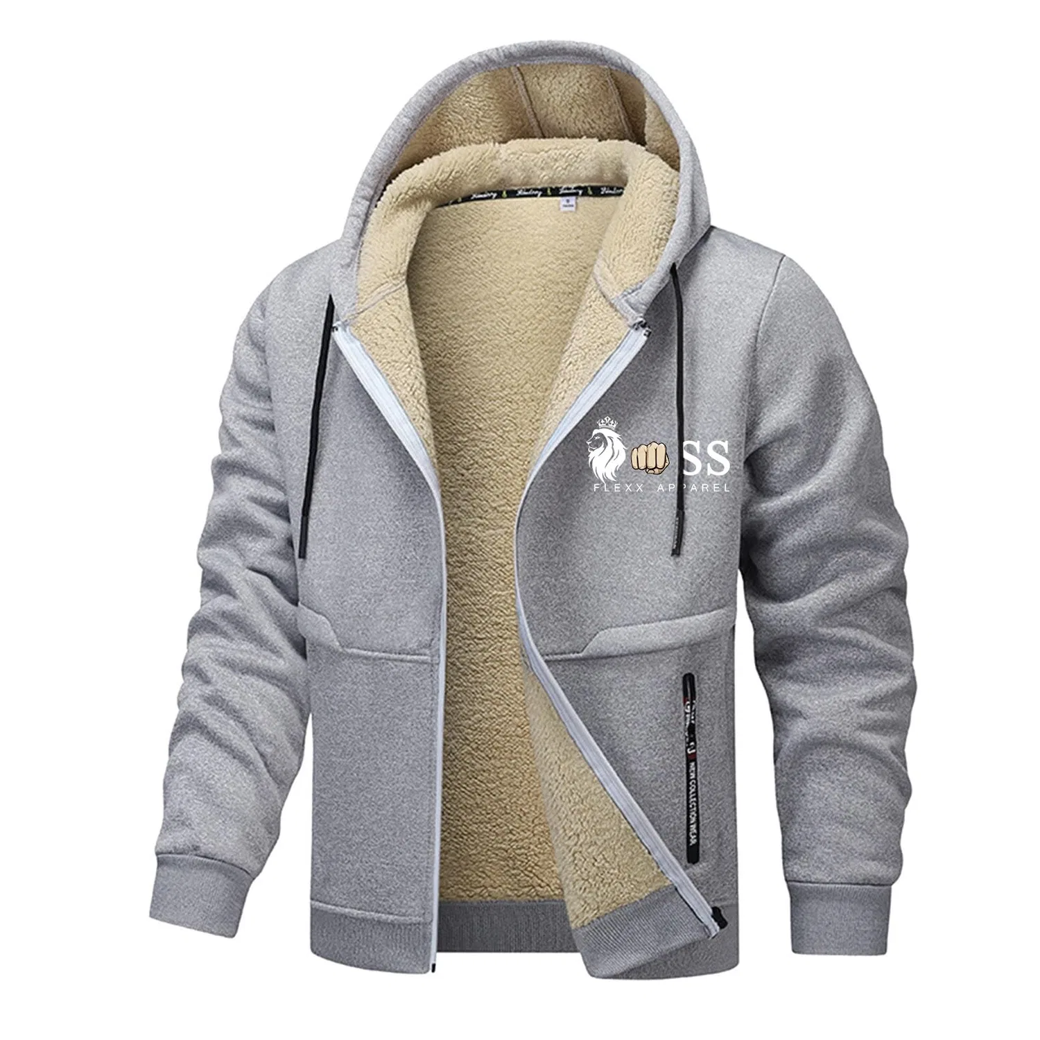 Мужская куртка из флиса с принтом Letter Print, 1-light Grey