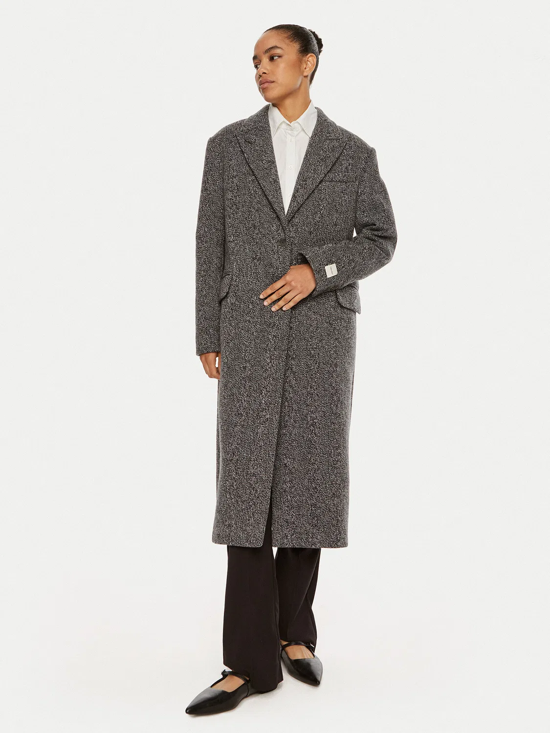 Женское шерстяное пальто стандартного кроя Herringbone Single Calvin Klein, серый