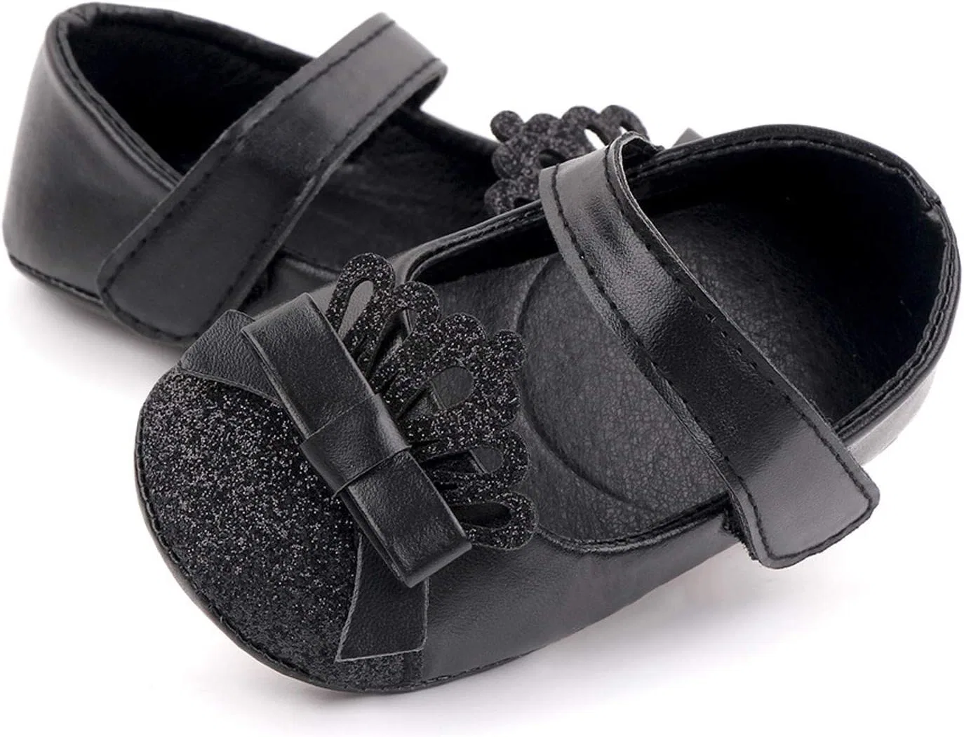 Детские туфли Мэри Джейн для девочек с принтом короны Princess Walking Leather Soft Shoe, Black — фото 3