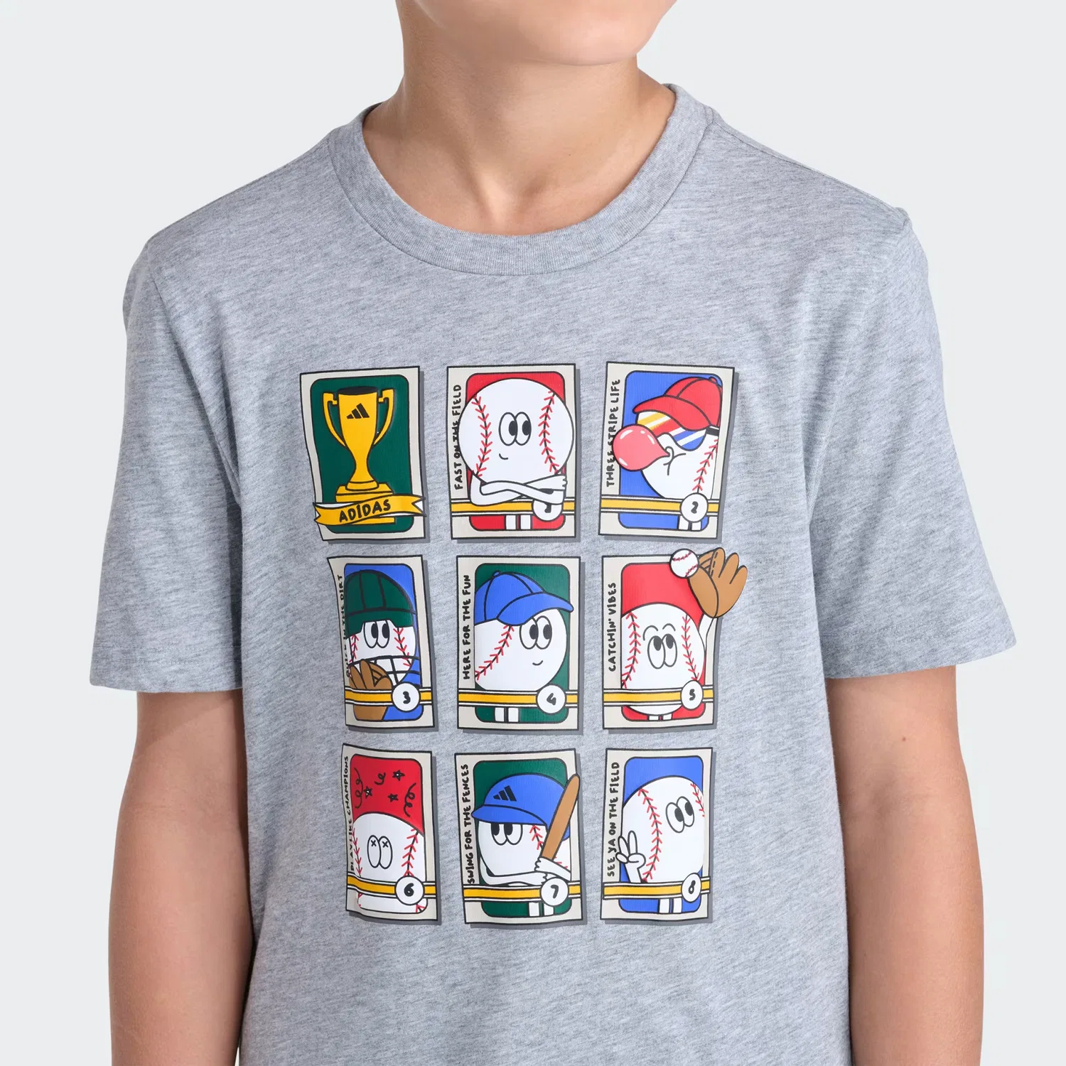 Детская футболка с коротким рукавом Stunner Baseball Card Heather Tee Adidas Sportswear, серый меланж — фото 4