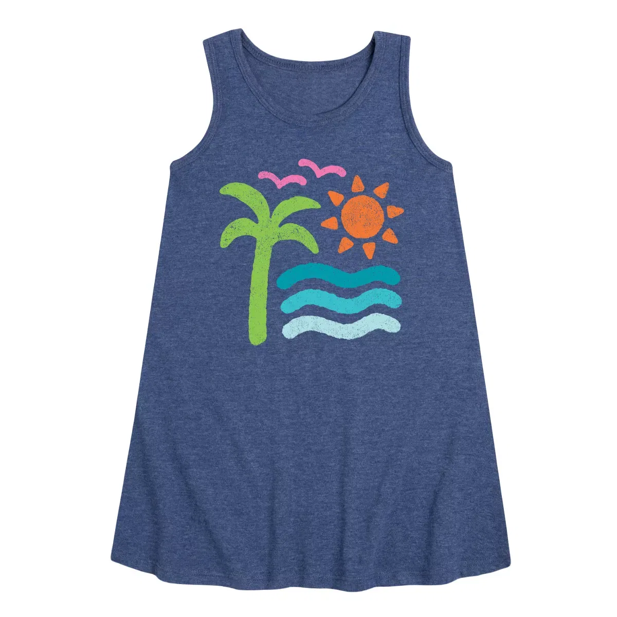Детское платье-трапеция без рукавов с принтом Abstract Beach Scene Instant Message, Heather Navy