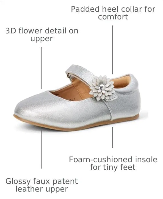 Детские туфли Мэри Джейн для девочек Amazon Essentials, Silver Glitter — фото 2