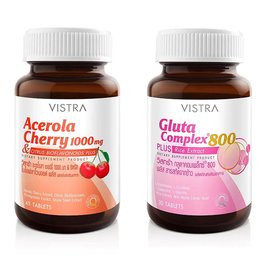 

Набор пищевых добавок Vistra Acerola Cherry 1000 mg + Gluta Complex 800 Plus Rice Extract, 45+30 таблеток