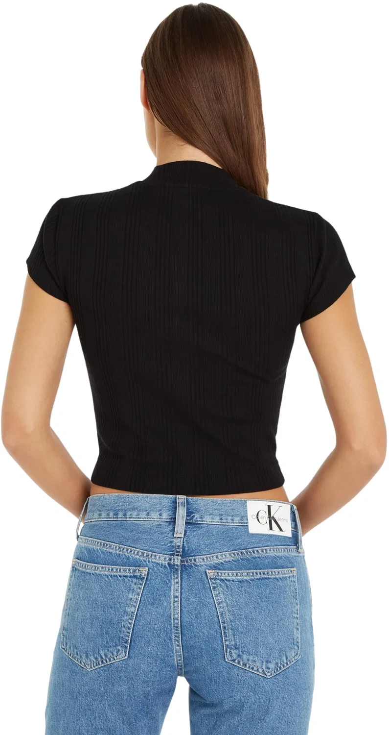Женский топ с длинным рукавом Variegated Rib Half Zip Calvin Klein, Black — фото 2