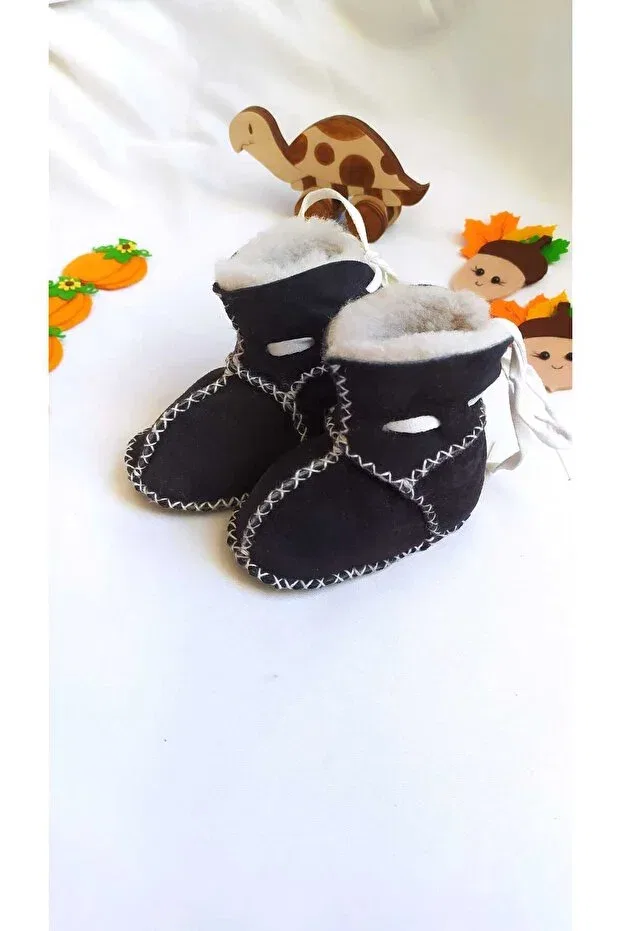 Детские пинетки для новорожденных из натуральной кожи Minibiri, Black — фото 2