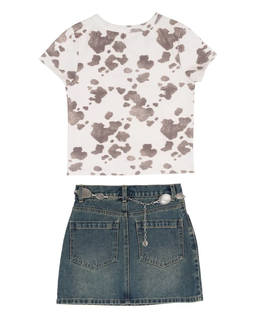 Комплект из футболки с принтом и джинсовой юбки-шорт Tween Diva, Cream Blue — фото 2