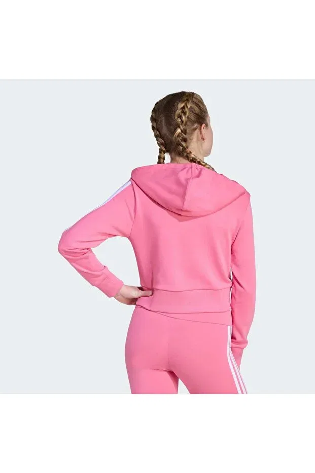 Детское худи для девочек с длинным рукавом Essentials Full-Zip Kids Hoodie Adidas, Pink Fusion / White — фото 2