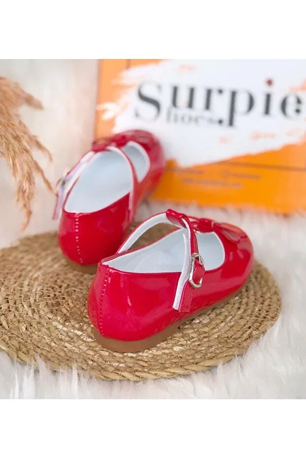 Детские балетки для девочек с бантом Surpie Shoes, Red — фото 4