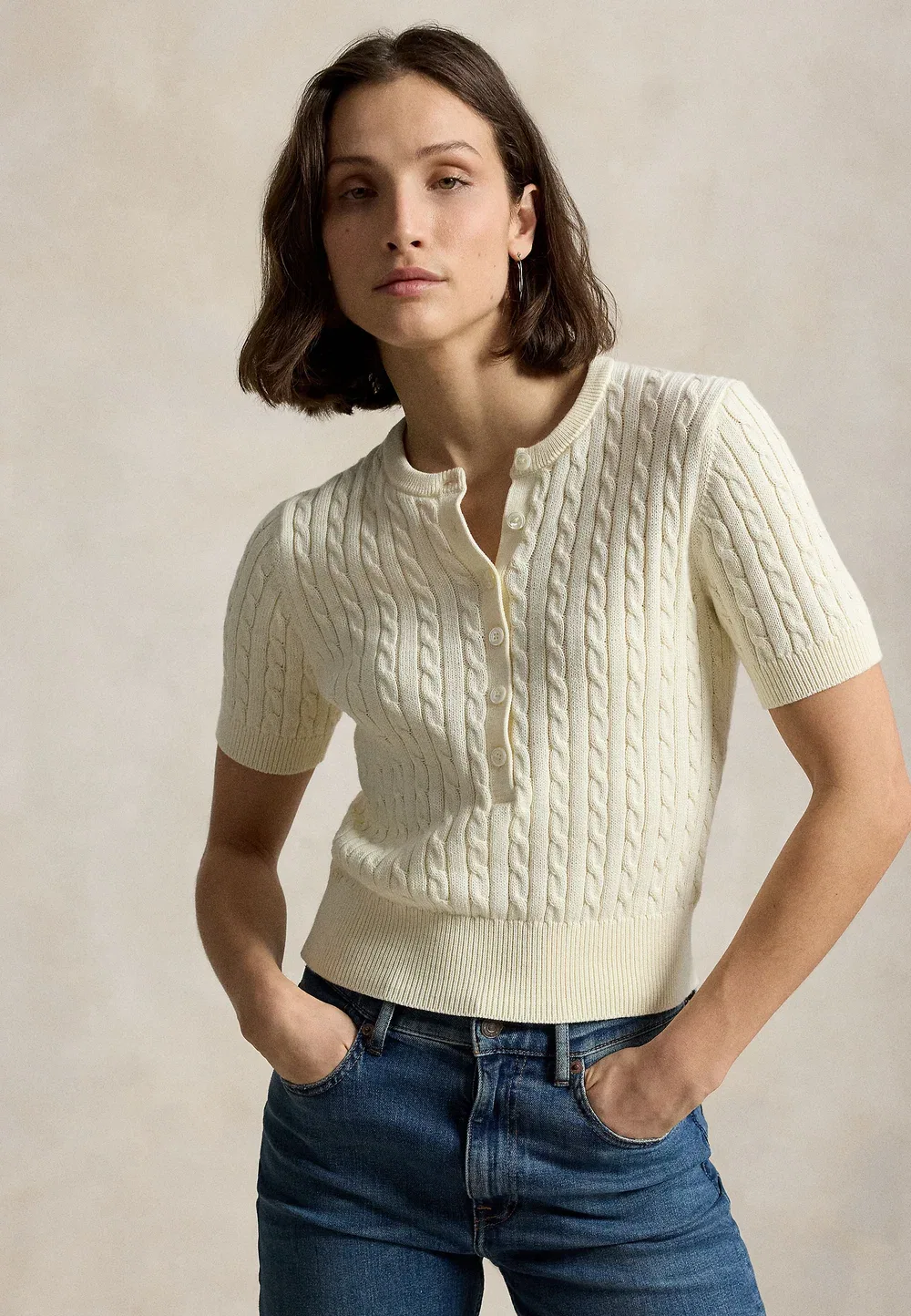 Футболка-Поло с короткими рукавами и мини-кэбом - базовая футболка Polo Ralph Lauren, Clubhouse Cream