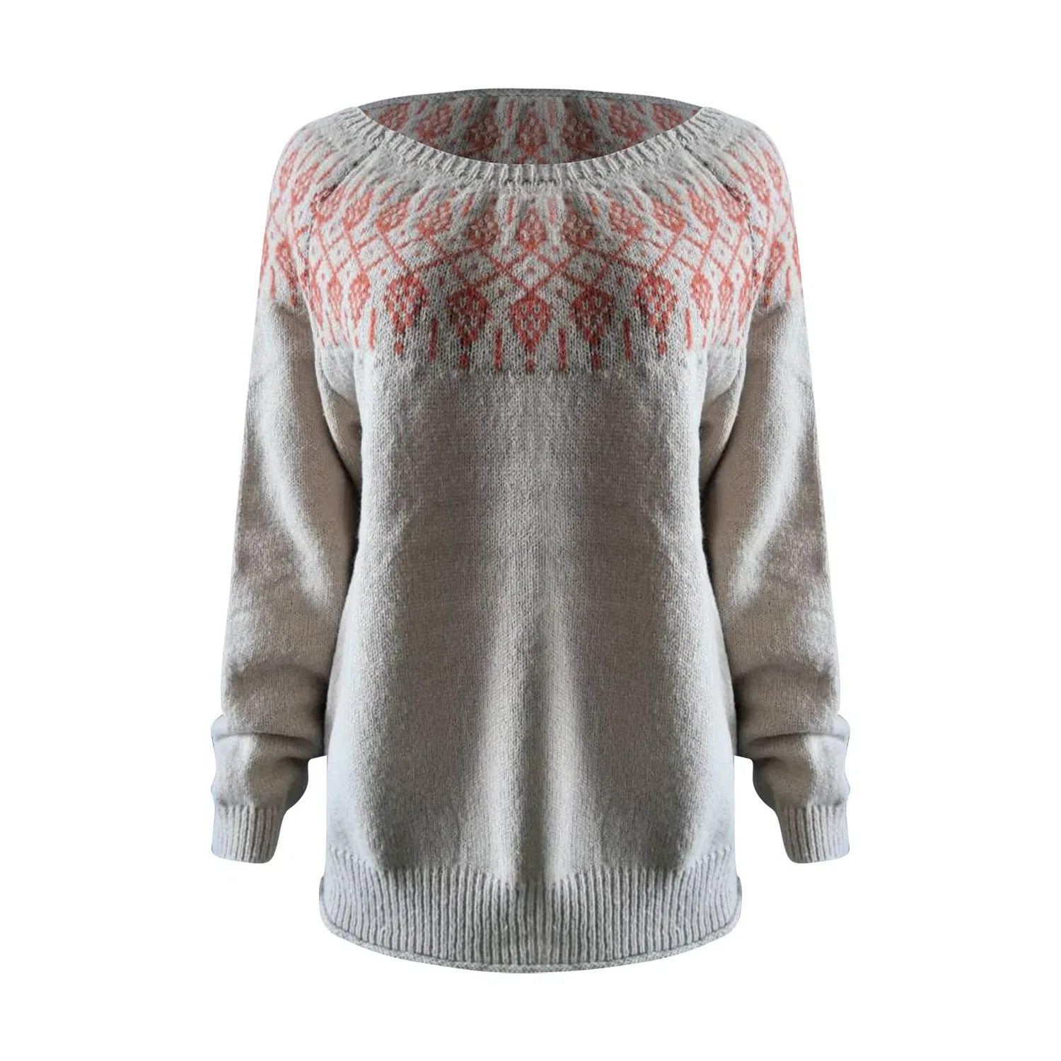 Женский свитер с принтом Fair Isle HUIFUAO, A07 Khaki — фото 3