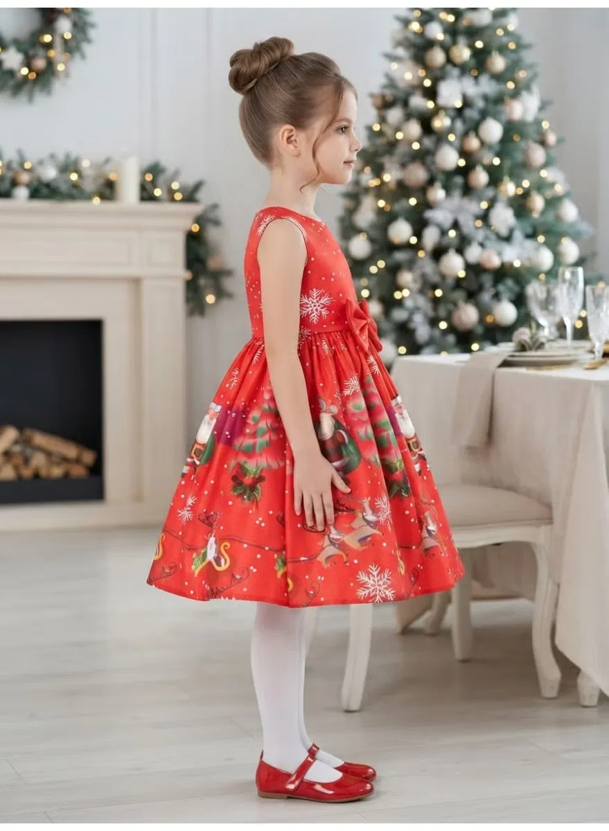 Платье праздничное с принтом Christmas festive girls pageant gown D'Daniela, красный — фото 3