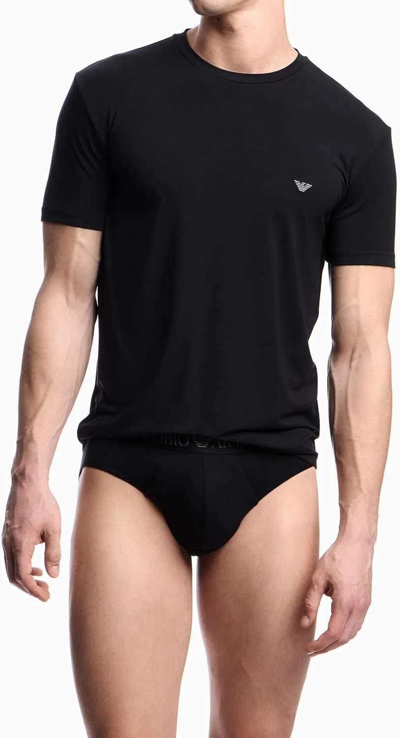 Мужская облегающая футболка Soft Modal Emporio Armani, Black — фото 3