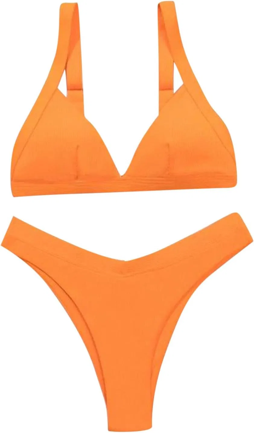 Женский бикини-комплект ribbed V-образный вырез Push up, Orange