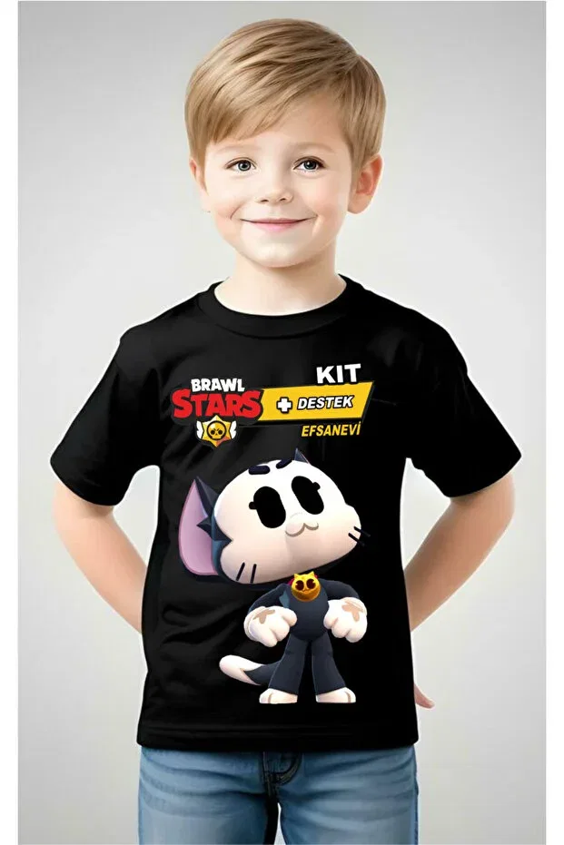 Детская футболка с принтом Brawl Stars Kit Home, Black — фото 2