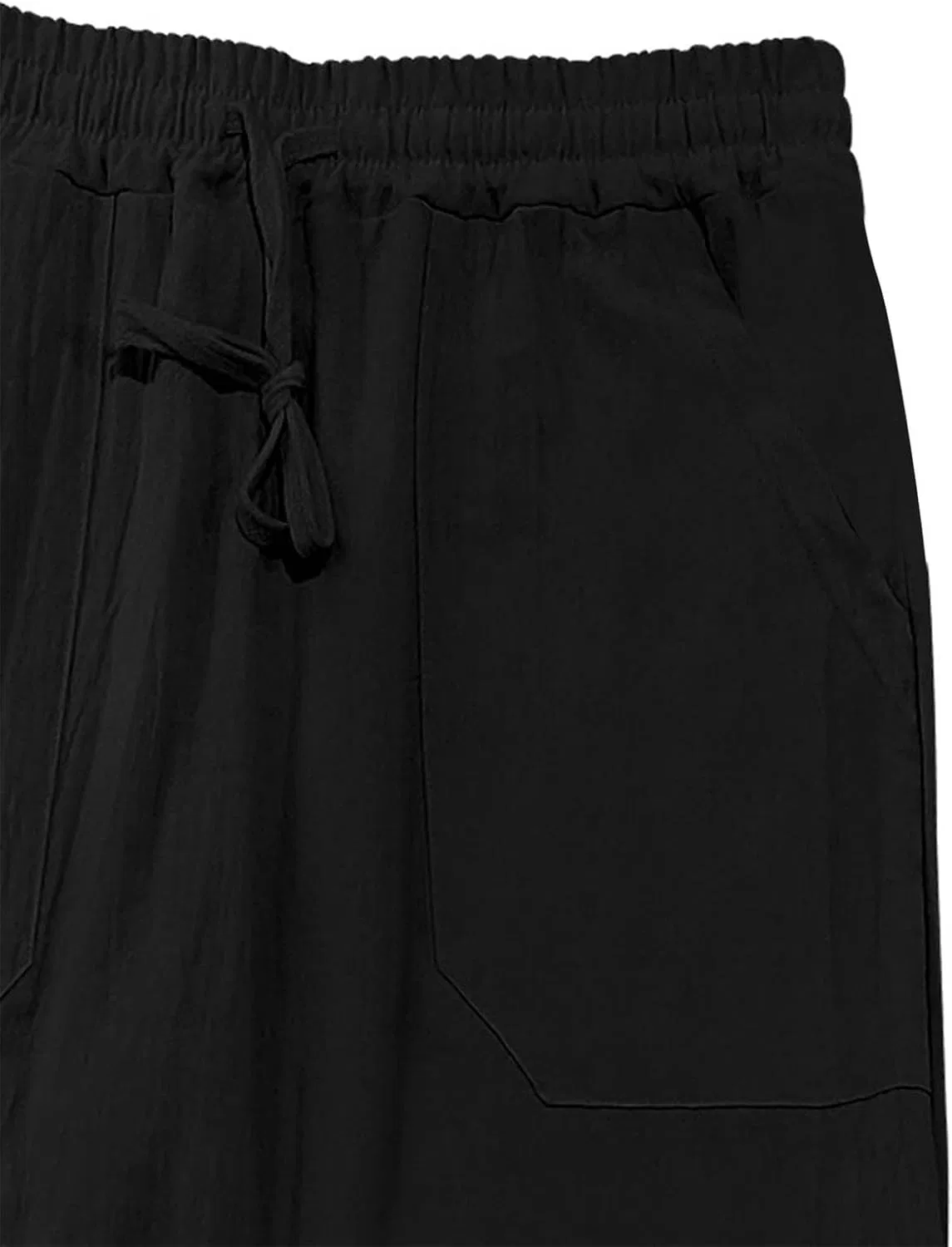 Мужские льняные брюки карго с эластичным поясом, Black-1 — фото 4