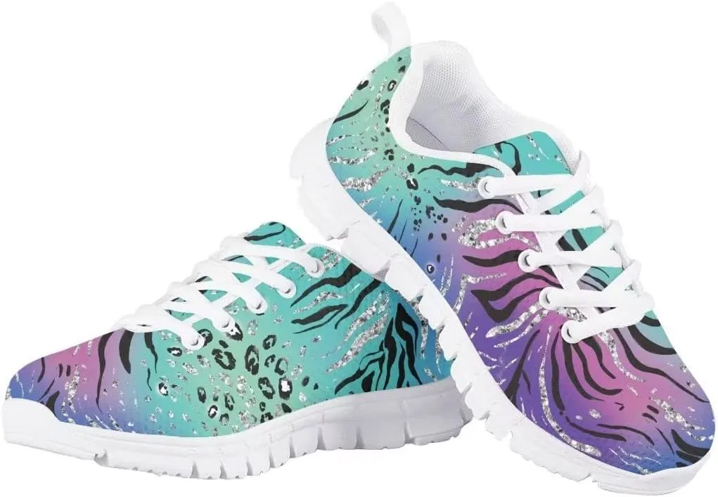 Детские кроссовки для девочек с принтом PinUp Angel Adorable Back to School Shoes PinUp Angel, Purple Green Zebra Cheetah