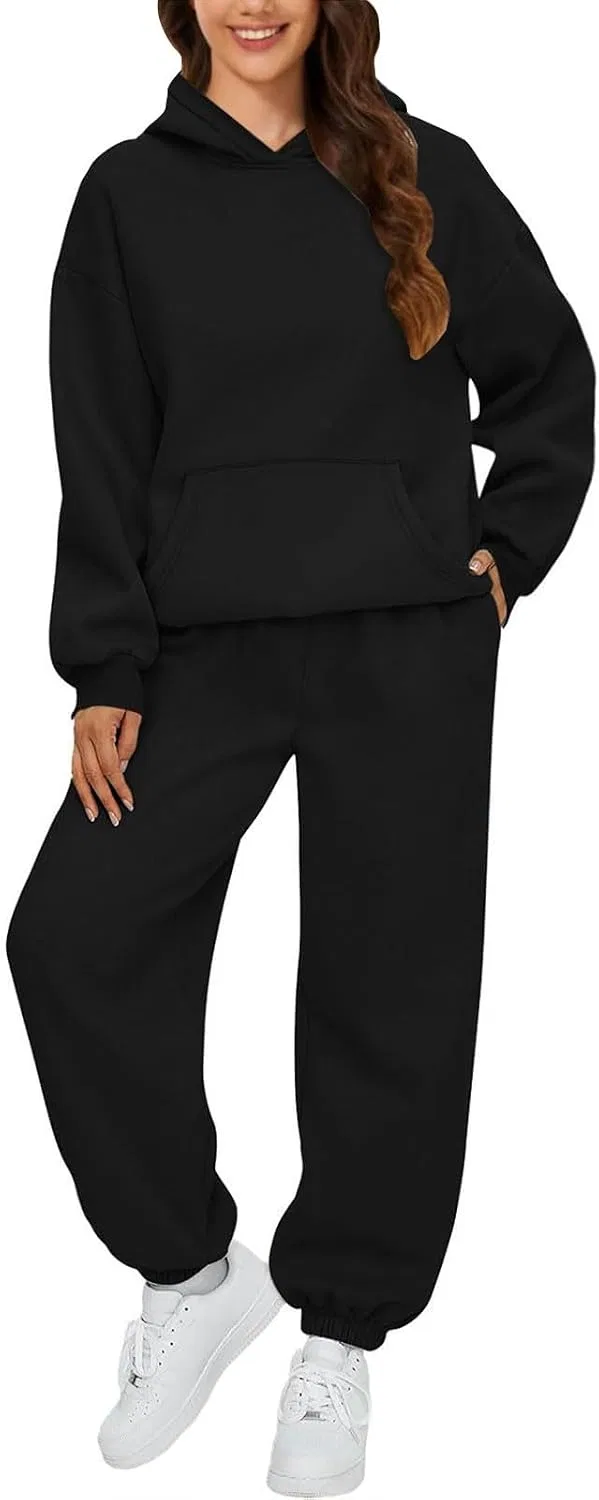 Женский комплект из худи и спортивных брюк, Oversized, чёрный