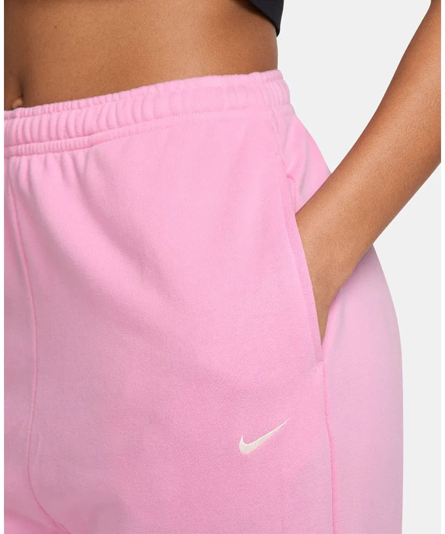 Спортивные брюки из футера с высокой посадкой и манжетами Nike, Pink Rise/Sail — фото 2
