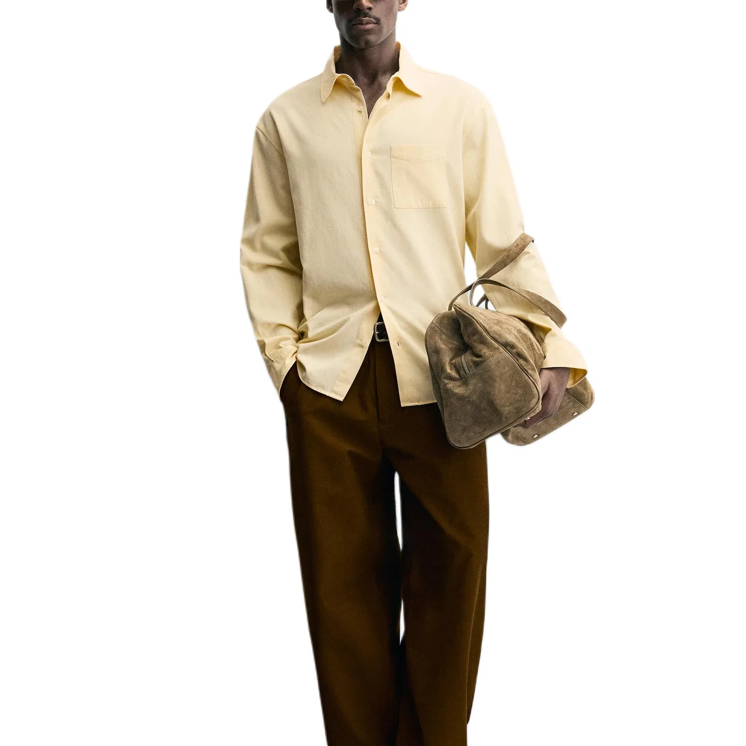 Женская рубашка с отложным воротником Light Beige Yellow/Yellow ZARA, Светло-бежевый Желтый — фото 4