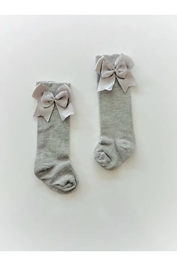 Детские носки для девочек до колена с бантом Colored Baby, Gray