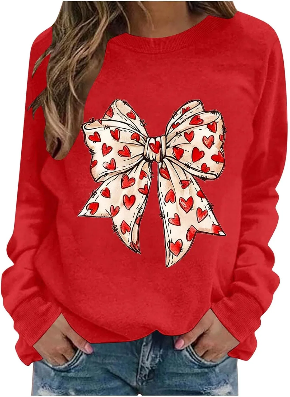 Женский свитшот с длинным рукавом с принтом, Valentine Sweatshirts, #B-red — фото 2